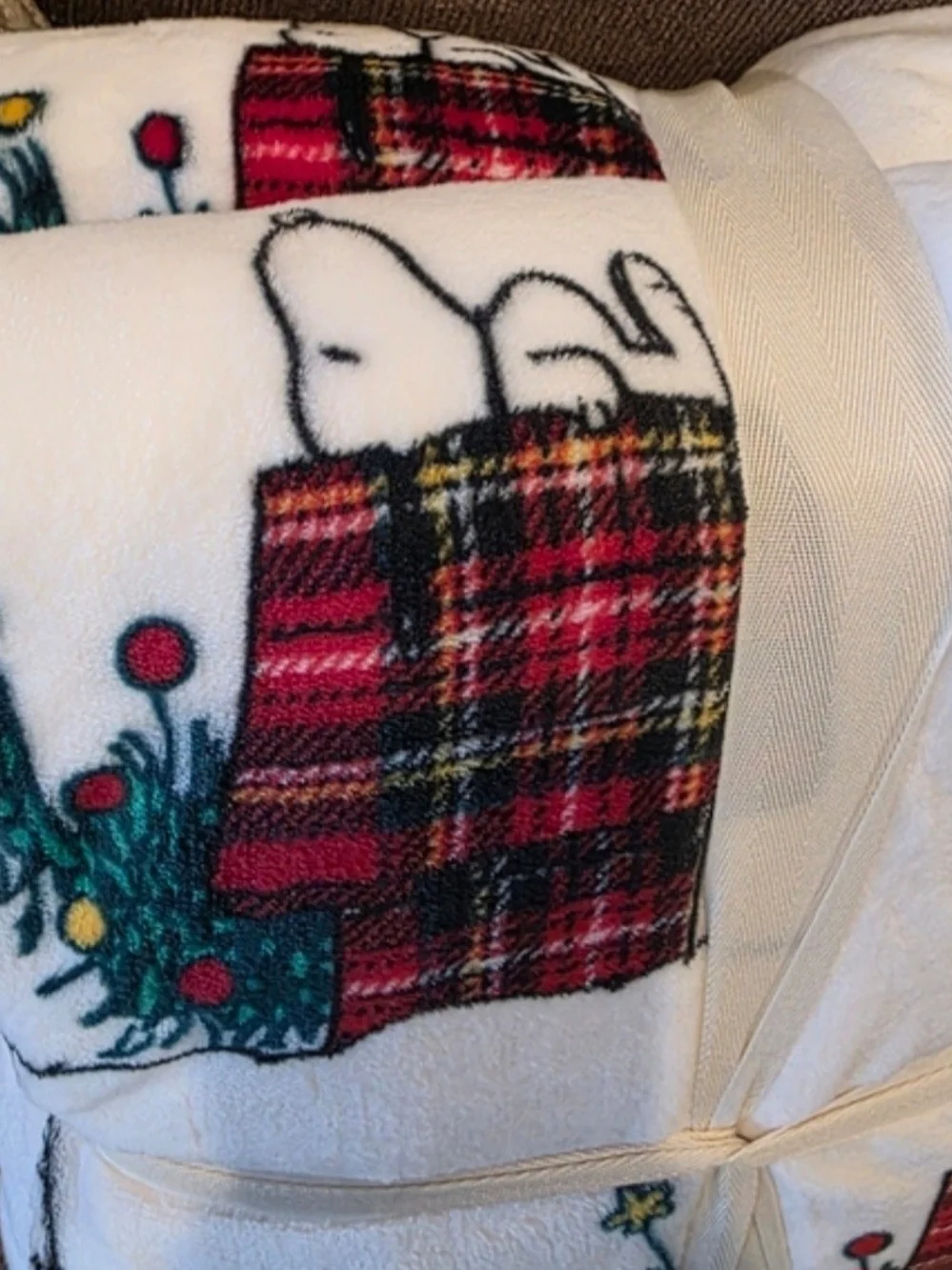 Holiday Plaid Snoopy Blanket-NWT